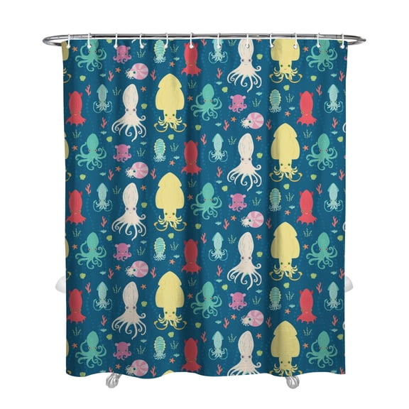 Cartoon Octopus Bathroom Curtain 72x84in, Made from Waterproof Chunya Polyester, Mildew Resistant, Includes 12 Plastic Hooks, Adds Cheerful and Playful Vibes to Family Bathrooms