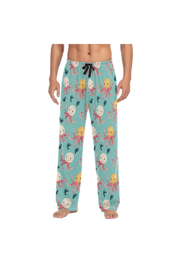 Cartoon Octopus Mens Pajama Pant Sleep and Lounge Bottons with Pockets