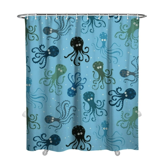 Cartoon Octopus Shower Curtain 72x84in, Durable Chunya Polyester Fabric, Water Resistant and Mildew Proof, Includes 12 Plastic Hooks, Fun Bathroom Decor for Kids and Family Use