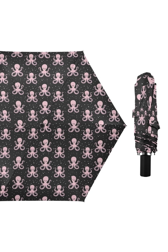 Cartoon Octopus in Galaxy Compact Sun Umbrella Windproof Travel Umbrellas for Rain Strong Portable UV Protection