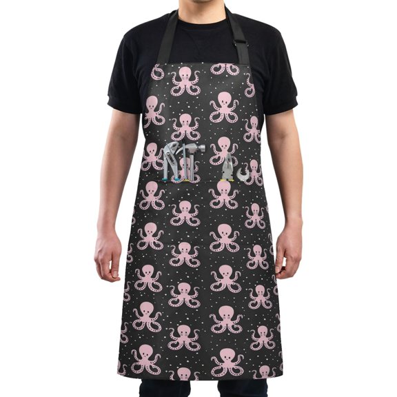 Cartoon Octopus in Galaxy Kitchen Apron with 2 Pockets Adjustable waterproof Cooking Aprons for Women Men Chef