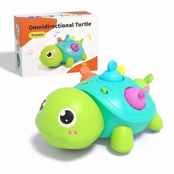 Cartoon Omnidirectional Mini Turtle Crawling Toy Interactive Musical Nature Sound Tummy Time Toy for Infants 0+ Years