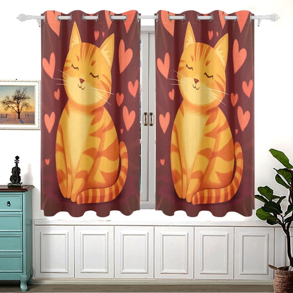 Cartoon Orange Cat Blackout Curtains for Living Room Bedroom 55W x 54L Insulated Window Drapes 2 Panels