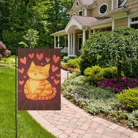 Cartoon Orange Cat Garden Flag 12x18 inch Double Sided Outside Yard Decorations for Home Outdoor