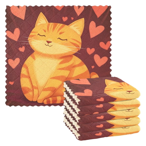 Cartoon Orange Cat Kitchen Cloth Dish Towels for Drying Washing Absorbent Dish Rags 6 Pack