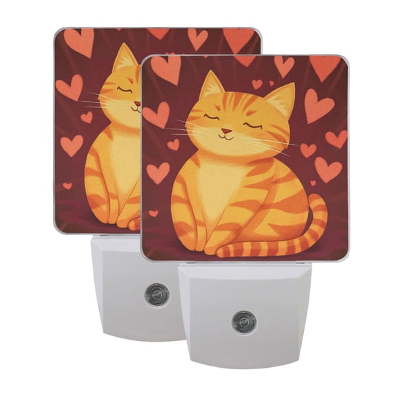 Cartoon Orange Cat LED Night Light with Smart Sensor Plug Into Wall Dusk to Dawn 2 packs