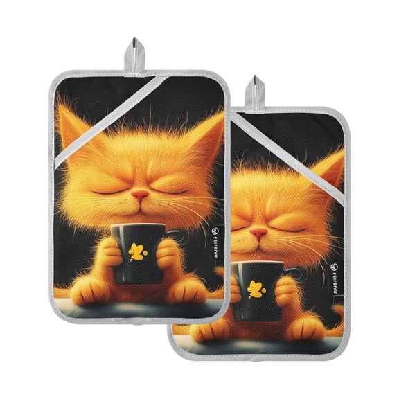 Cartoon Orange Cat Oven Mitts Pot Holders 2 pcs Heat Resistant for Kitchen Baking Grilling