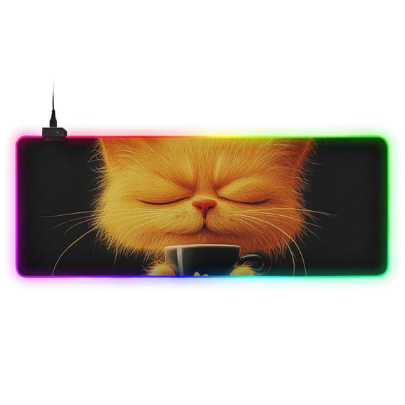 Cartoon Orange Cat RGB Gaming Mouse Pad Large Keyboard Mat Rubber Base 13 Light Modes