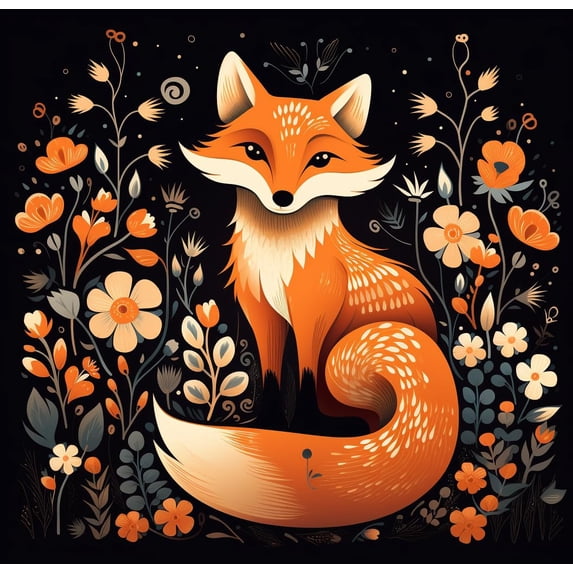 Cartoon Orange Fox in Flowers DIY 5D Diamond Art Painting by Number Kits for Adults Paint with Full Drill Round Diamond Gems Painting Art Craft for Home Wall Decor 13.8x13.8in