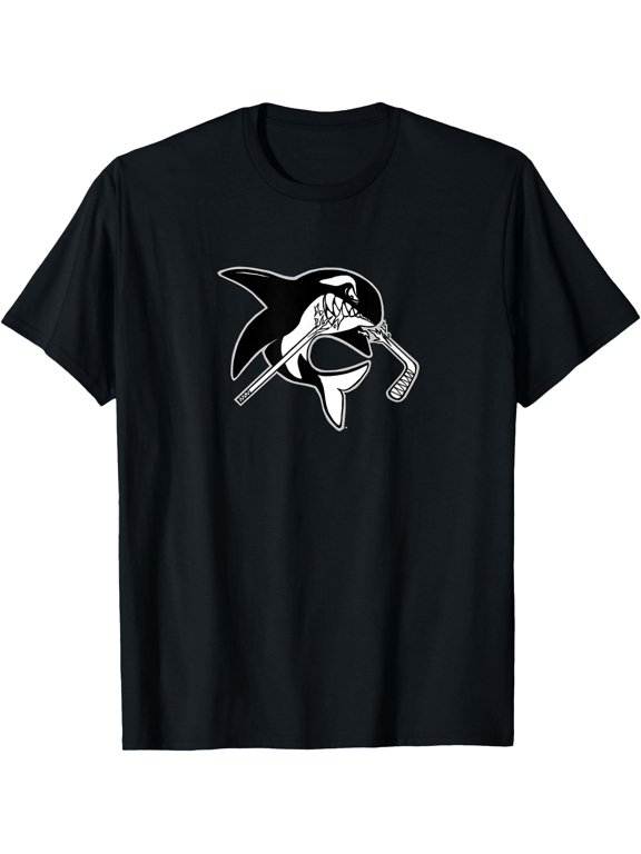 Cartoon Orca Killer Whale Playing Ice Hockey Logo T-Shirt