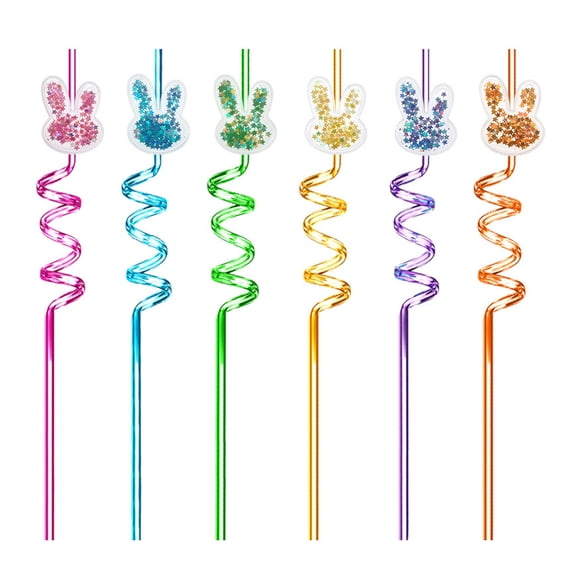 Cartoon Ornament Straws Kids-friendly Drinking Straws 6pcs Cartoon Sequin Straws Cat Love Crown Rabbit Fruit Shaped Decorations Plastic for Kids