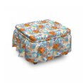thumbnail image 1 of Cartoon Ottoman Cover, Tigers and Leafy Branches, 2 Piece Slipcover Set with Ruffle Skirt for Square Round Cube Footstool Decorative Home Accent, Standard Size, Dark Orange Multicolor, by Ambesonne, 1 of 5