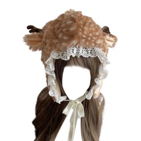 Cartoon Oversized Elk Hat with Ear Lace Brim Thicken Furry Headgear for Girls Holiday Party Photo Props