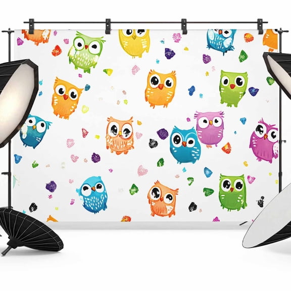 Cartoon Owl Backdrop for Photography, Cute Animal Modern Art Photo Backdrop Portrait Background Party Banner Photo Backgrounds for Studio Booth Props, 10x8ft