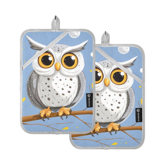 Cartoon Owl Big Eyes Oven Mitts Pot Holders 2 pcs Heat Resistant for Kitchen Baking Grilling