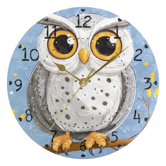 Cartoon Owl Big Eyes Round Wall Clock Silent Battery Operated Home Decor for Living Room Bedroom