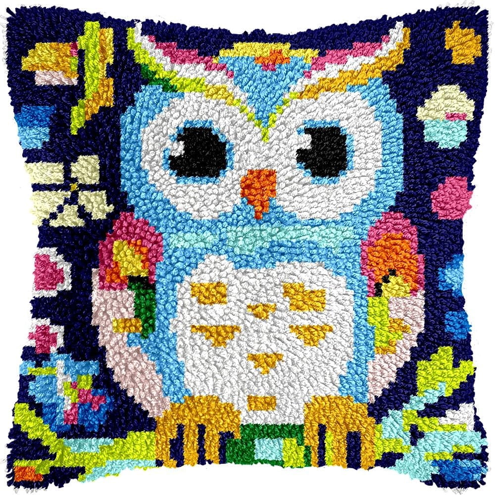 Cartoon Owl Bird Latch Hook Kits Pillow kits Cushion Throw Pillow Embroidery Craft Kits DIY Kits of DIY Hooking Pillowcase Cover Supplier with Color Printed Canvas 43x43cm (206)