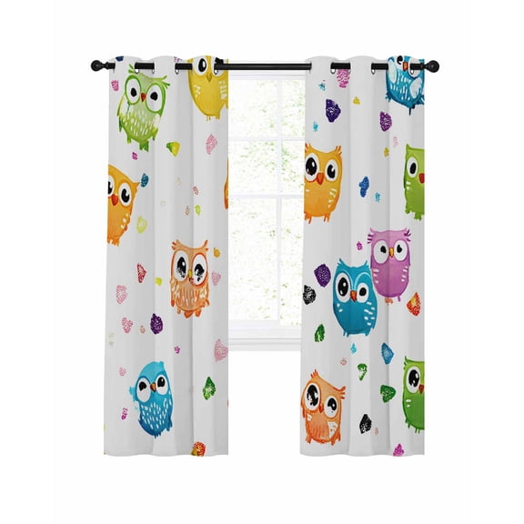 Cartoon Owl Blackout Curtains 63 Inch Length Cute Animal Thermal Insulated Window Curtain Window Drapes 2 Panels for Bedroom Living Room 42"Wx63"L