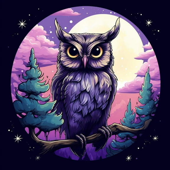 Cartoon Owl on Branch Moon DIY 5D Diamond Art Painting by Number Kits for Adults Paint with Full Drill Round Diamond Gems Painting Art Craft for Home Wall Decor 13.8x13.8in
