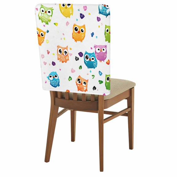 Cartoon Owl Chair Back Covers Set of 1, Cute Animal Stretch Dining Chair Back Slipcovers Removable Seat Cover for Kitchen Restaurant Hotel Cafe