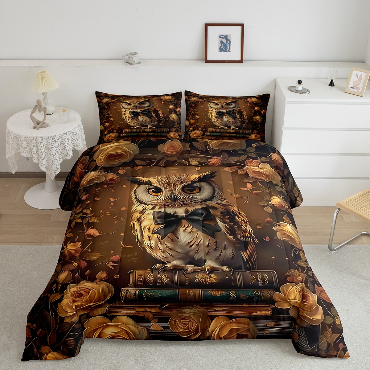Cartoon Owl Comforter Set Queen Size,Rose Flowers Leaves Animals ...