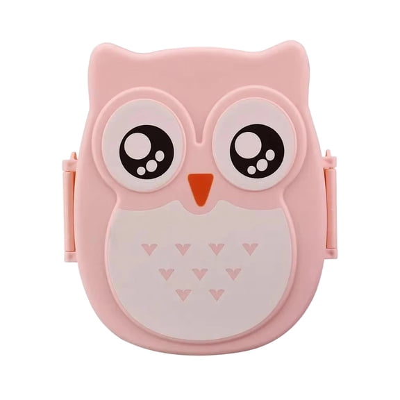 Cartoon Owl Design Insulated Lunch Box, Portable Sealed Meal Prep Container with Compartments, Microwave Safe Food Box for Home and Office Use Pink