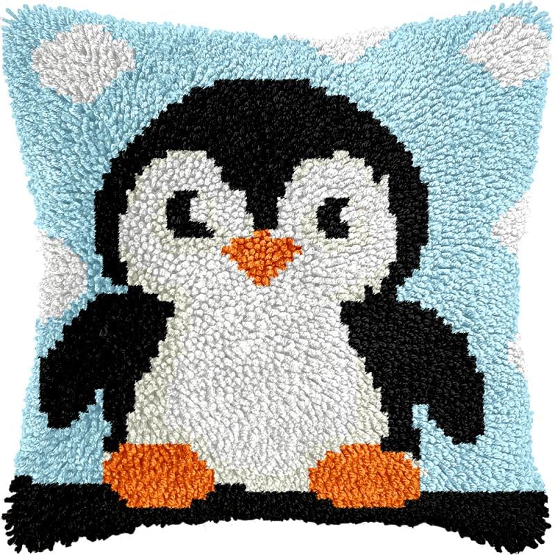 Cartoon Owl Latch Hook Pillow Kits Cushion Pillowcase with Pattern Printed Canvas Sofa Hooking Pillows Crafts Embroidery Latch Hooking Crochet Kits 17x17 inch(44)