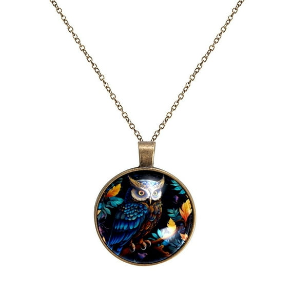 Cartoon Owl Necklace Personalized Custom Photo Round Pendant Adjustable Stainless Steel Necklaces with Gift Box for Men Women Mothers Valentine's Jewelry Gift