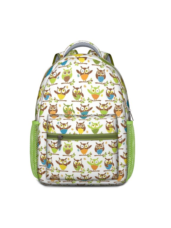 Cartoon Owl Pattern Backpack – Cute Snowy Owl Design Schoolbag for with Big Eyes and Night Theme