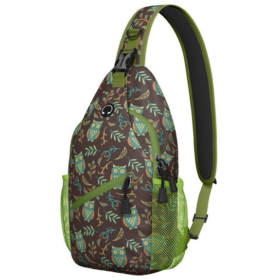 Cartoon Owl Sling Backpack, Hand-drawn Big Eyes Owl Print Crossbody Bag with Stars and Moon, Cute Fantasy Bird Design for Night Lovers