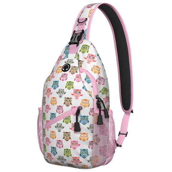 Cartoon Owl Sling Backpack, Hand-drawn Big Eyes Owl Print Crossbody Bag ...