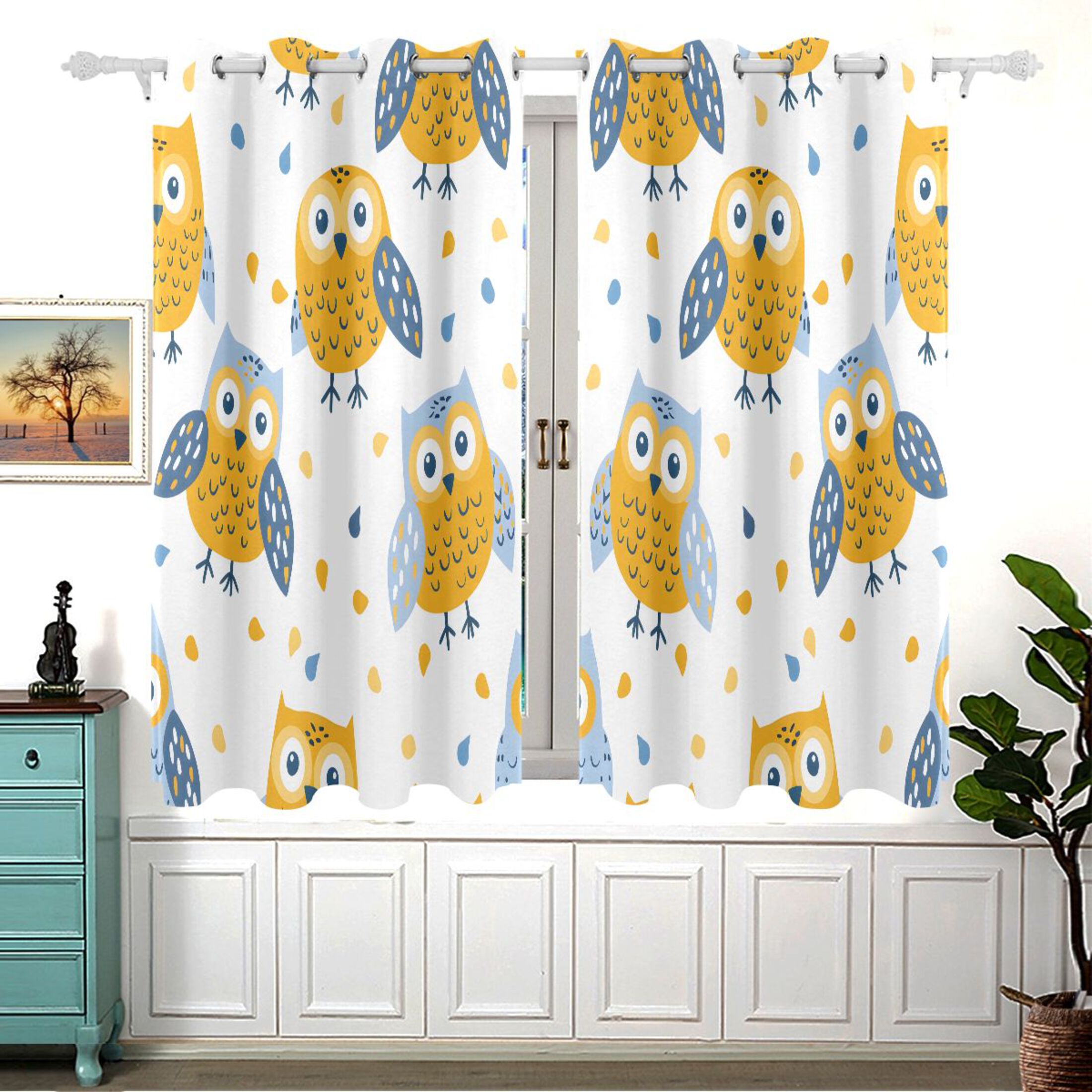 Cartoon Owls Blackout Curtains for Bedroom 54x55 in 2 Panels Drapes ...