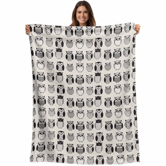 Cartoon Owls Blanket Soft Cozy Warm Throw Blanket for Couch, Plush Fuzzy Flannel Fleece Blankets for Sofa, Modern Abstract Cute Birds Bed Blankets Lightweight Gifts for Women, 30"x40"