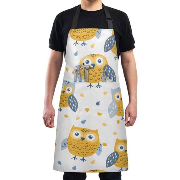 Cartoon Owls Kitchen Apron with 2 Pockets Adjustable waterproof Cooking Aprons for Women Men Chef