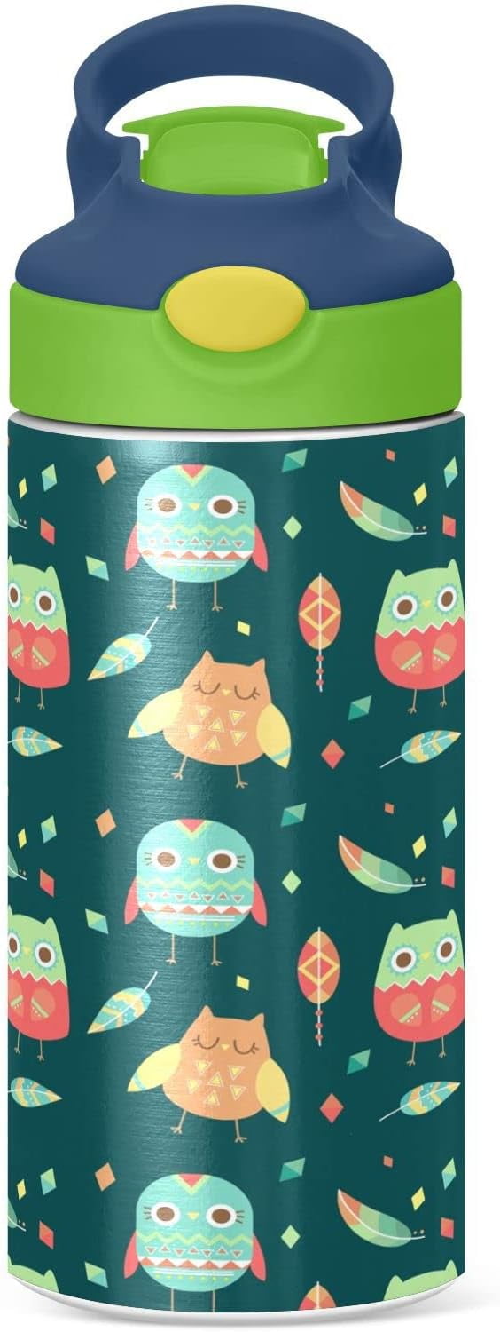 Cartoon Owls Leaf Insulated Stainless Steel Water Bottle For Kids ...