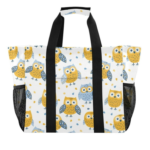 Cartoon Owls Reusable Grocery Bags with Handle Side Pocket Waterproof Shopping Portable Tote