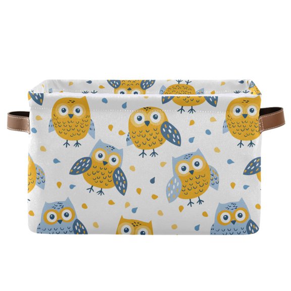 Cartoon Owls Storage Bins with Handle Fabric Organizer Basket Foldable Box 1 Pack 14.2x10.2x8.3