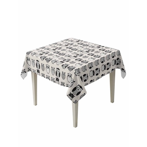 Cartoon Owls Table Cloth, Waterproof Tablecloth for Square Tables, Modern Abstract Cute Birds Reusable Washable Fabric Table Cover for Restaurant Kitchen Dining Tables 54"x54"