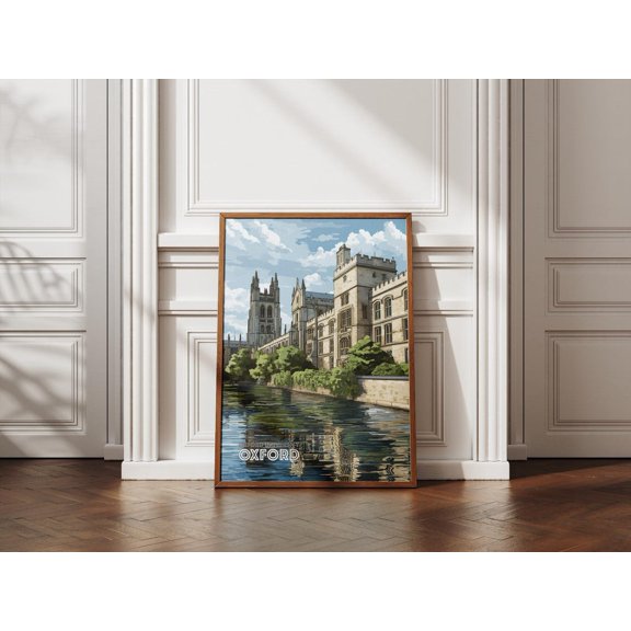 Cartoon Oxford University Oxford Uk Travel Illustration Historic Architecture Accent Wall Art Unframed Paper Print