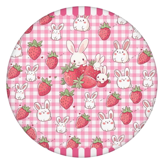 Cartoon Painted Strawberry Round Tablecloth - Elastic Edge Waterproof Table Cover, Spill-Proof & Wrinkle-Free for Picnics (44 inches)