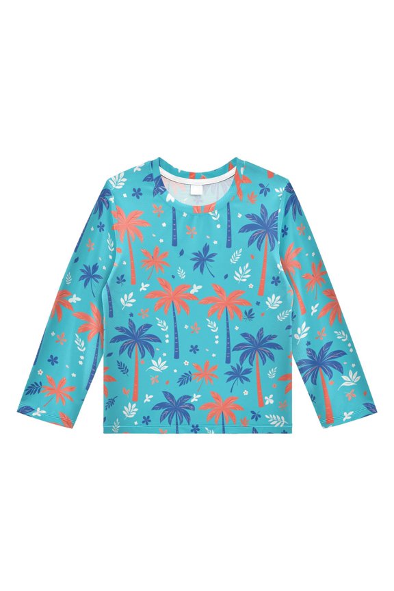 Cartoon Palm Tree Boys' Rash Guard Shirts UPF 50 Plus Sun Protection Short Sleeve Swim Tees 11-12T