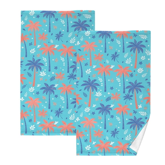 Cartoon Palm Tree Cotton Towel Set Face Hand Towels 2 Pack Soft Absorbent 16x28in