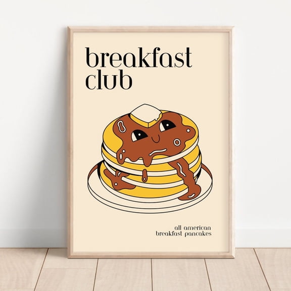 Cartoon Pancake Poster, Breakfast Club Poster Preppy Room Decor, Retro Cartoon Print, Cute Food Kitchen Wall Art, Simple Art UNFRAMED PAPER POSTER, Home Decor, Vintage Gift, Living Room Dercor