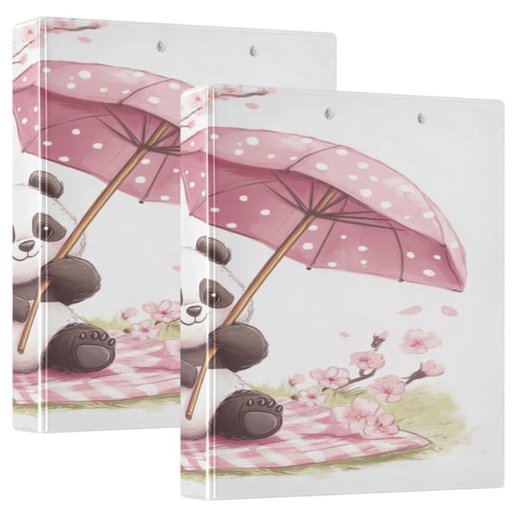 Cartoon Panda 12.4x10.6in PVC Round Ring Binder, D-Ring 3-Hole, Metal Clip, 200 Sheets