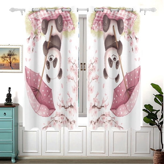 Cartoon Panda 63x55in Window Curtain Panels 63x55in 2-Piece Heavy Duty 80% Light Blocking
