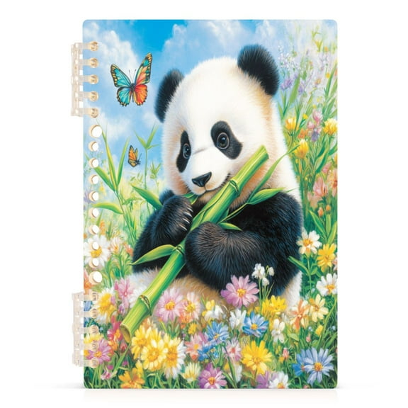 Cartoon Panda A5 8.3x5.7in PP Notebook, Adjustable Rings, 60 Sheets, Diary or Journey Note