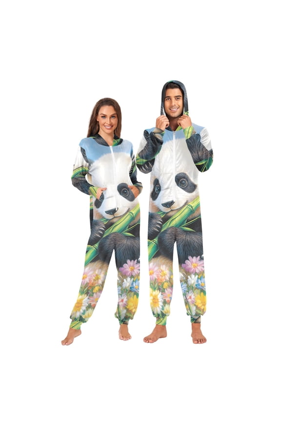 Cartoon Panda Adult onesie Pajamas, Crystal Velvet Ultra Soft Warm Jumpsuit for Men and Women