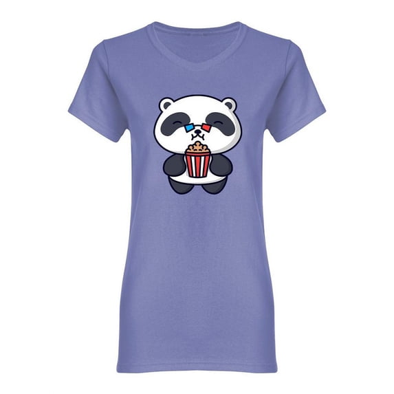 Cartoon Panda At Cinema Shaped T-Shirt Women -Image by Shutterstock, Female Large