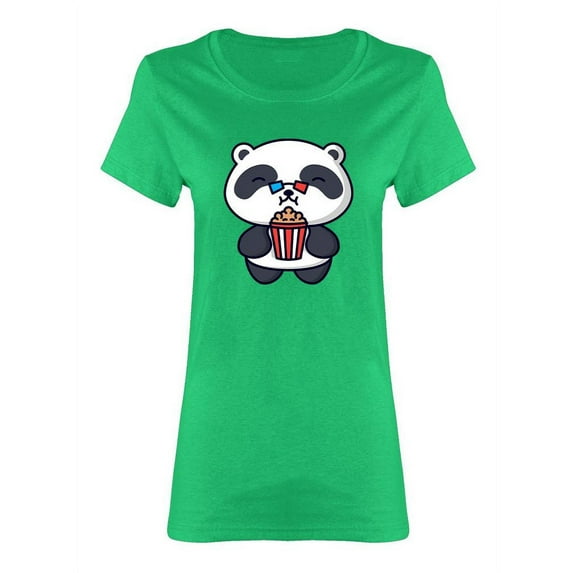 Cartoon Panda At Cinema Shaped T-Shirt Women -Image by Shutterstock, Female XX-Large