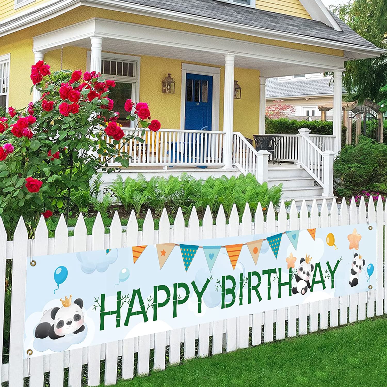 TENNYCHAOR Panda Happy Birthday Banner | Glitter Bamboo & Panda Theme Party Decor For Kids